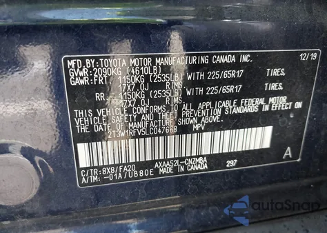2020 Toyota Rav4 Xle from USA, damaged, VIN 2T3W1RFV5LC047668